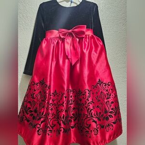 Christmas Dress Red Satin and Black Velvet